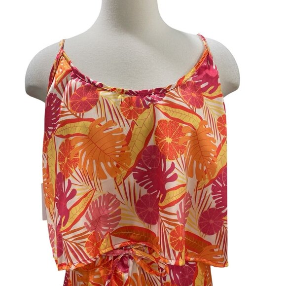 Gyal Bashy Tropical Leaf Print Romper L Summer Vacation Festival Boho Y2K Island - Picture 5 of 11